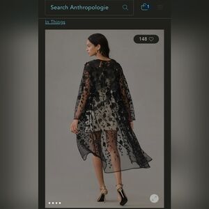 Anthropologie Black Floral Embroidered Sheer Asymmetrical Dress Cover